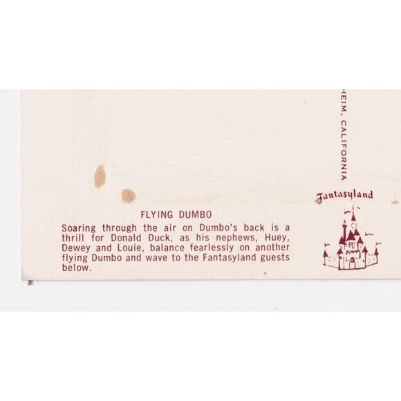 Disneyland Dumbo Ride Postcard D-13 Vintage Fantasyland Donald Duck Disney - Picture 9 of 9